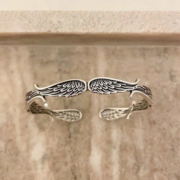 925 Sterling Silver Wings Cuff Bracelet Silver Vintage Bangle Bracelet - Picture 2 of 6